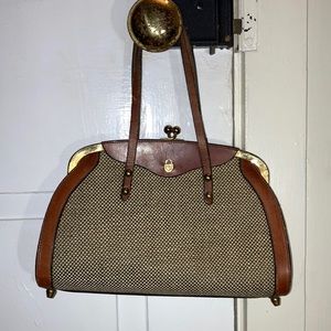 Vintage John Romain leather and tweed small oval arm bag